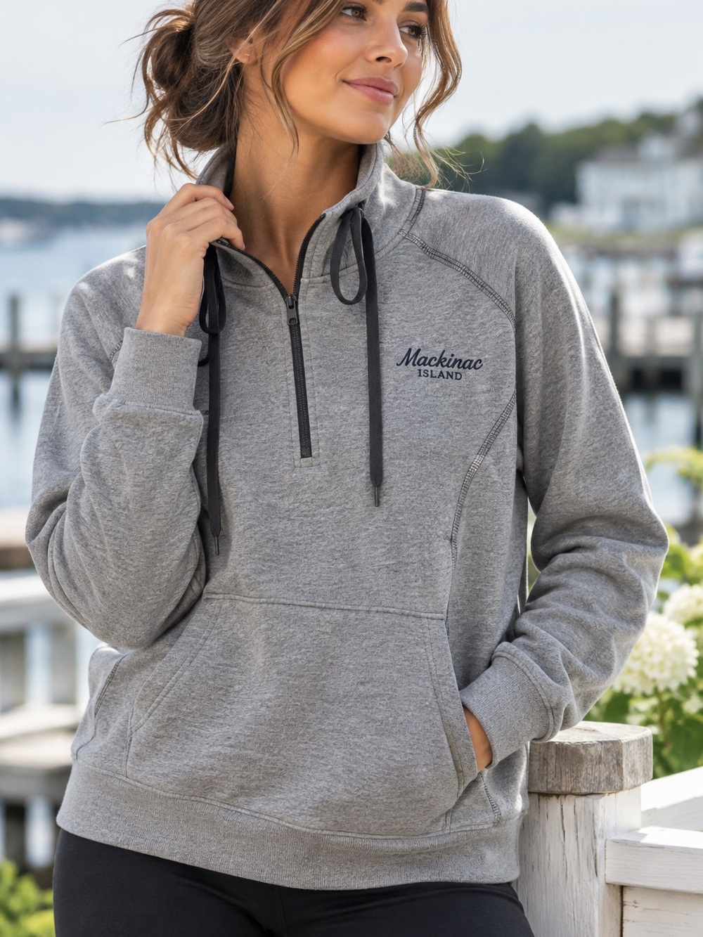 Mackinac Island Quarter Zip Funnel Neck Sweatshirt Gray Outfitter Trading Co S